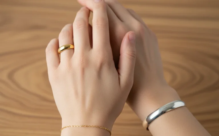 左手戴金戒指右手戴銀手鐲的對比示意圖