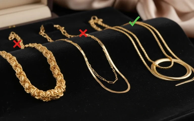 各種黃金鍊條款式比較圖，包含蛇骨鍊與蕭邦鍊